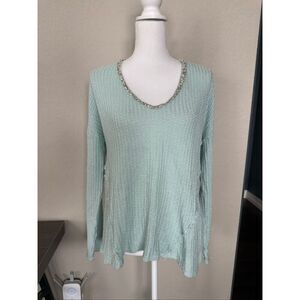 Juicy Couture Light Blue Waffle Knit Long Sleeve Sparkle Collar Large